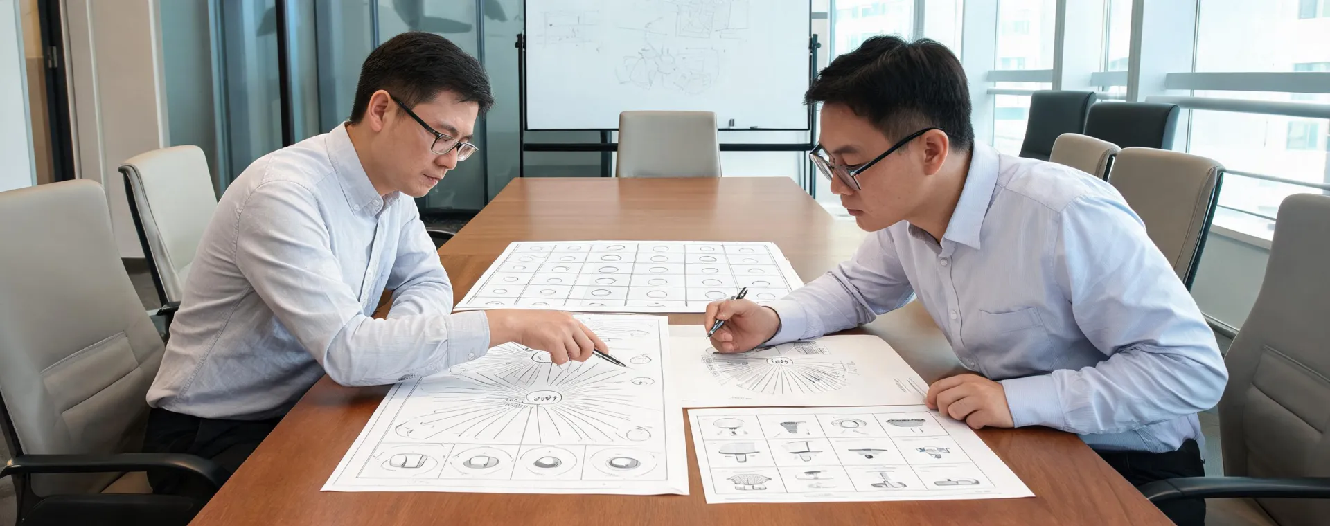 Lighting designer and electrical contractor reviewing photometric plans